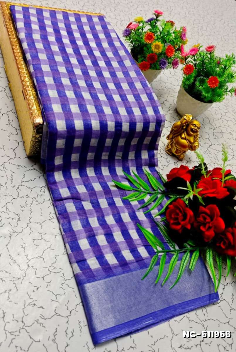 Nayanthara Inspired Checked Sarees with multiple colors - NORMAL  BLUE