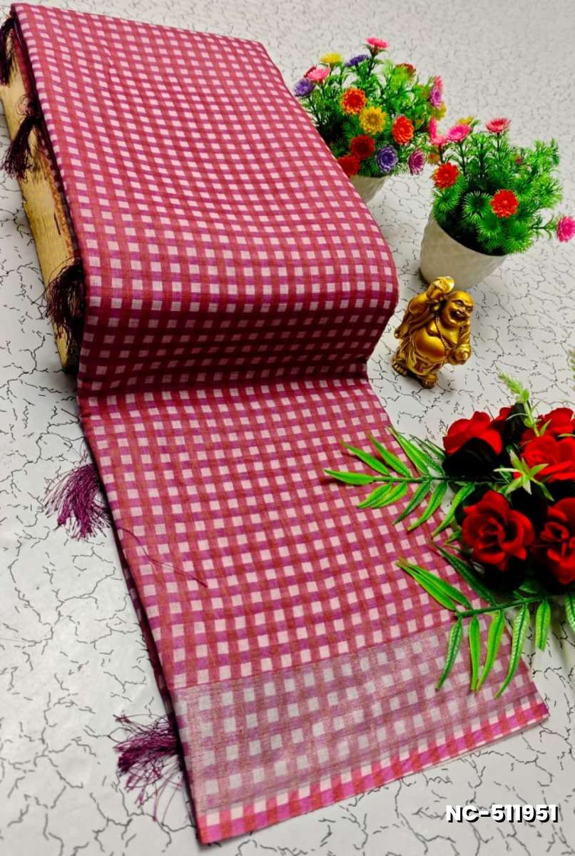Nayanthara Inspired Checked Sarees with multiple colors - ONIYAN PINK