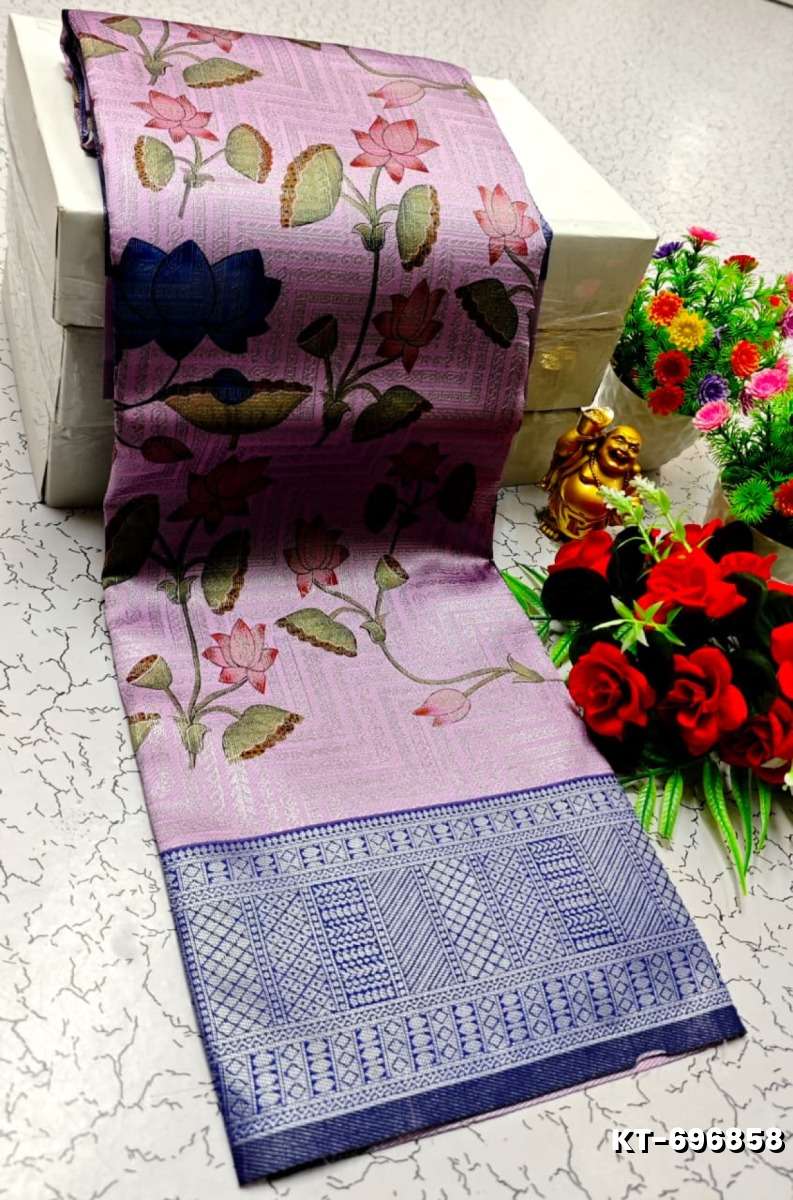 Elegant Kalamkari Tissue Saree for Festivities & Weddings - PURPLE