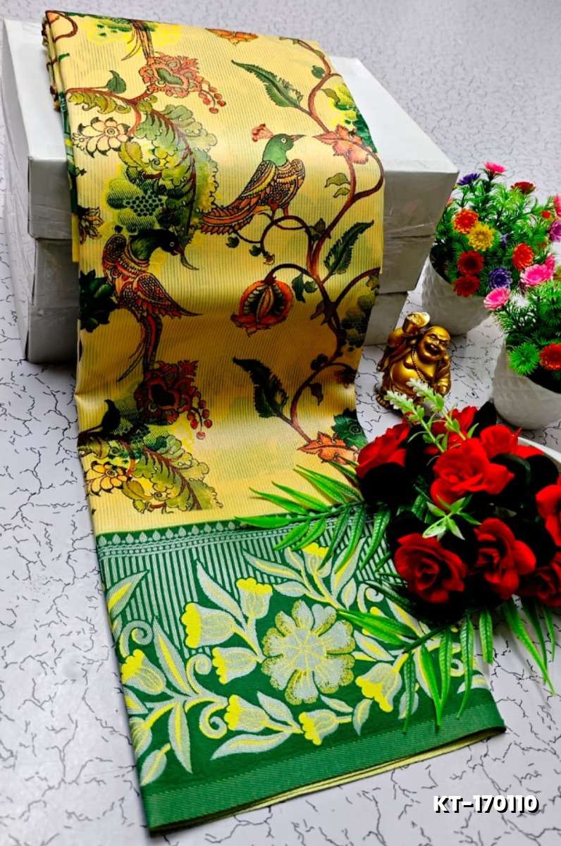 Elegant Kalamkari Tissue Saree for Festivities & Weddings - YELLOW (1)