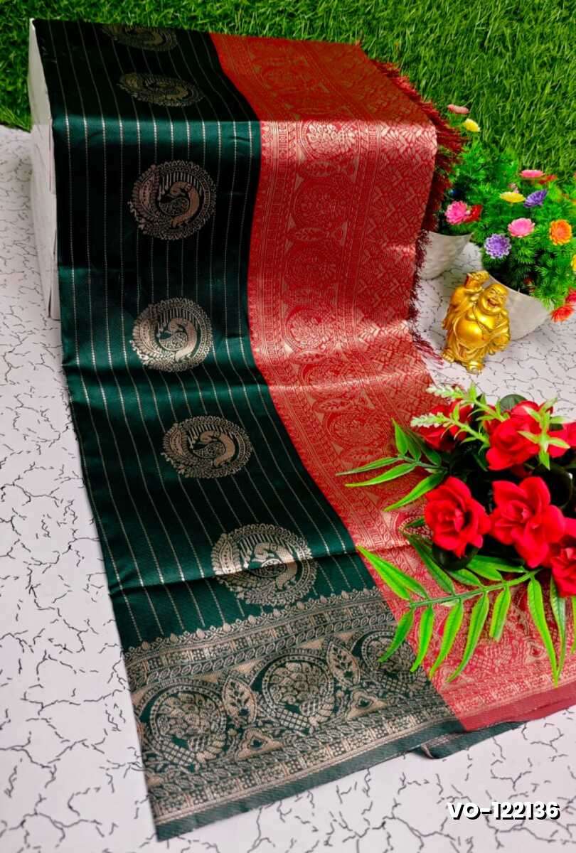 Traditional vaira oosi silk saree - perfect for weddings & festivals - BOTTLE GREEN (1)