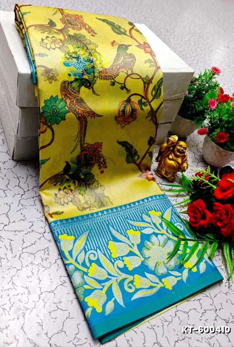 Elegant Kalamkari Tissue Saree for Festivities & Weddings - YELLOW (3)