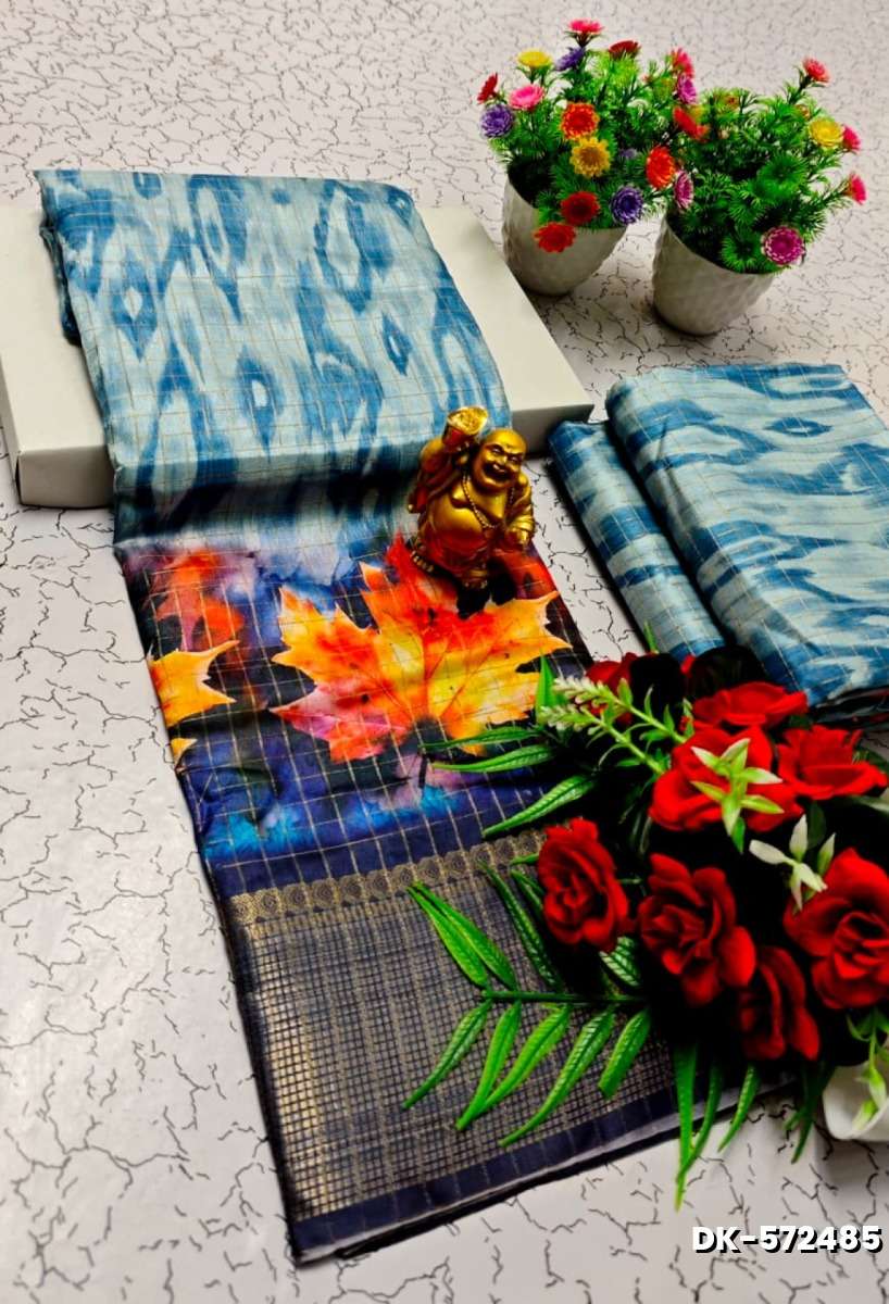 Elegant Floral Dola Silk Saree with Zari Border - BLUE SHADE