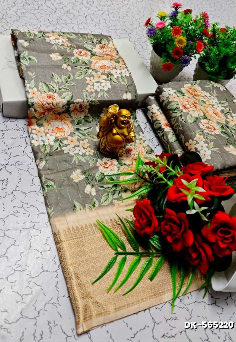 Elegant Floral Dola Silk Saree with Zari Border - AS COLOR (2)