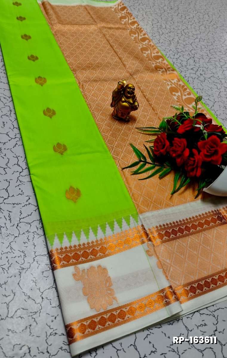 A "Retta Petta" soft silk saree with Rich Pallu and Blouse - PARET GREEN