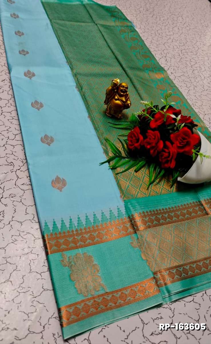 A "Retta Petta" soft silk saree with Rich Pallu and Blouse - SKY BLUE