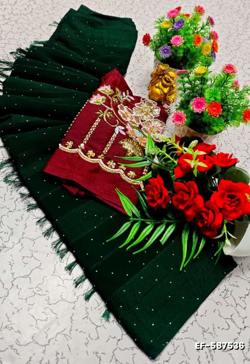 GEORGETTE EMBORIDERY FANCY SAREE FANCY SOFT SILK SAREES WITH BLOUSE   MODERN FANCY ITEM SAREES - BOTTLE GREEN