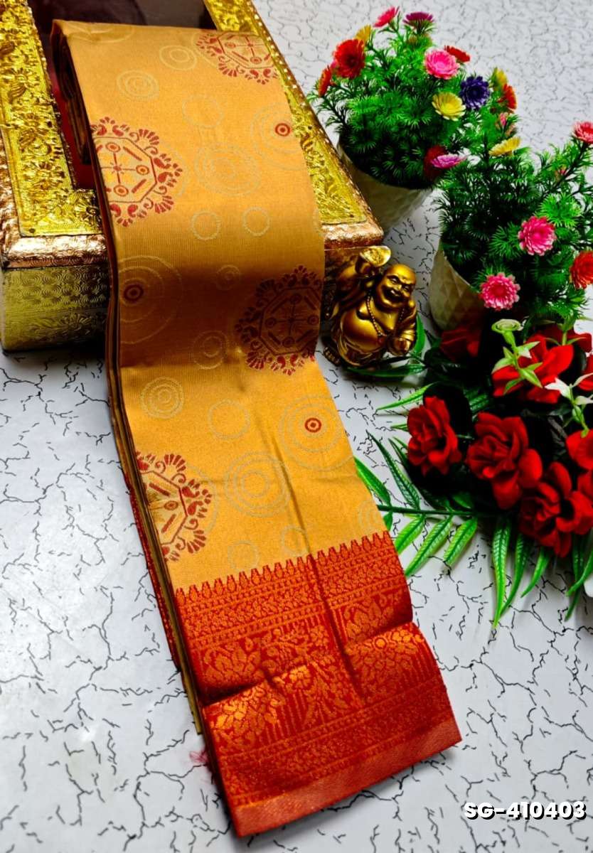 Premium kubera pattu saree rapier fancy  light weight silk type sarees function wear - GOLD