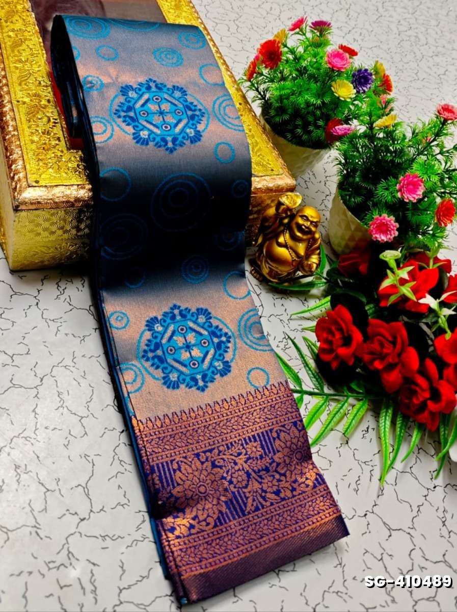 Premium kubera pattu saree rapier fancy  light weight silk type sarees function wear - BLUE COLOUR