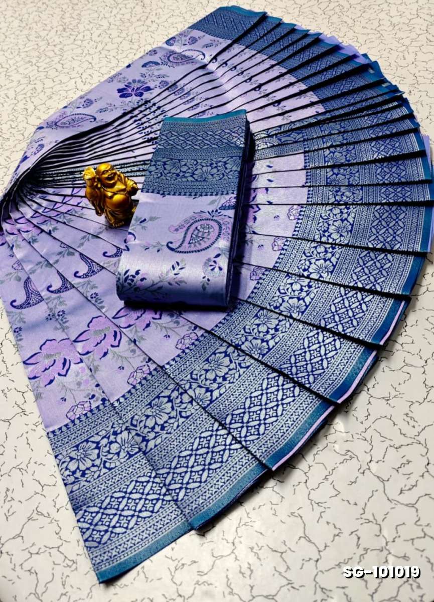Premium kubera pattu saree rapier fancy  light weight silk mango with folwer design saree - LEVENDOR