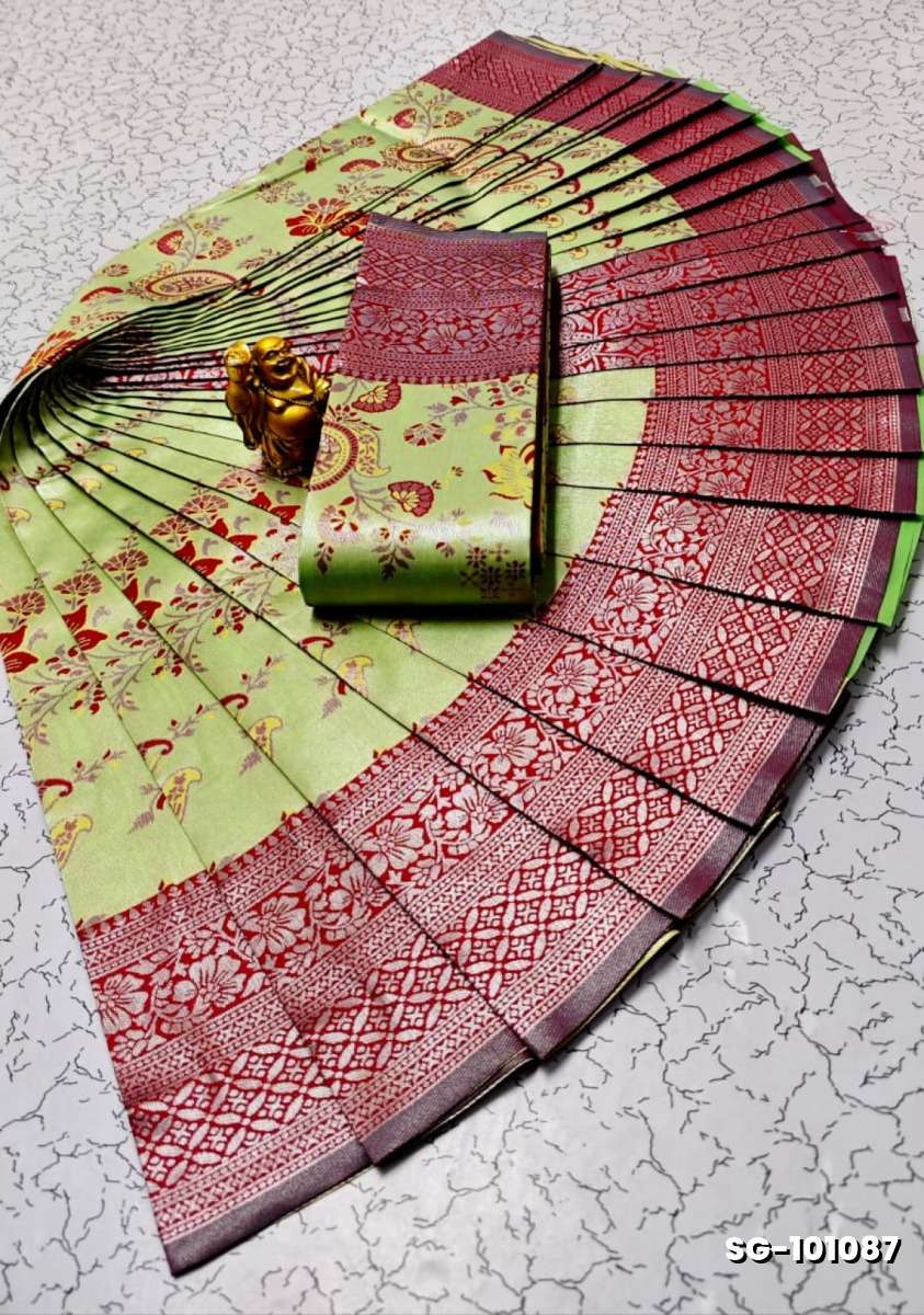 Premium kubera pattu saree rapier fancy  light weight silk mango with folwer design saree - FLORAISON GREEN