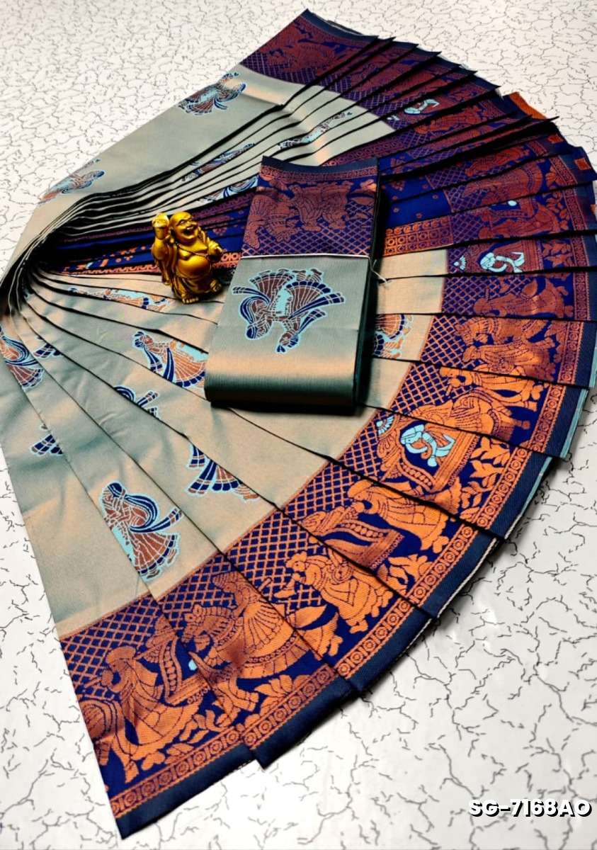 Premium kubera pattu saree rapier fancy  light weight silk pallakku design saree - ICE BLUE