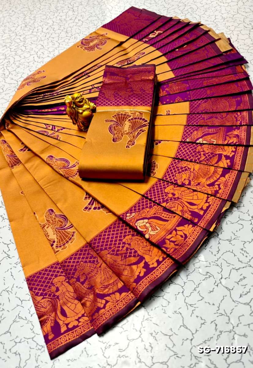 Premium kubera pattu saree rapier fancy  light weight silk pallakku design saree - LIGHT ORANGE