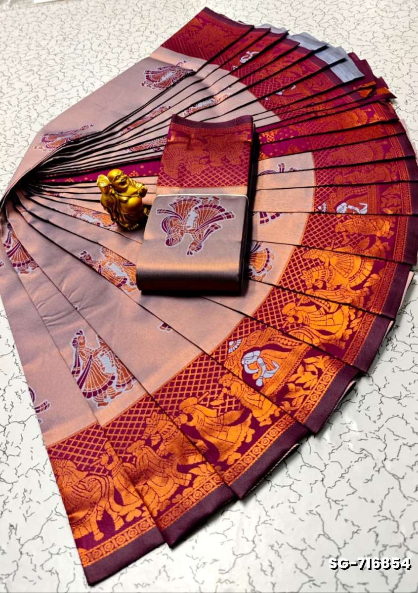 Premium kubera pattu saree rapier fancy  light weight silk pallakku design saree - LIGHT LAVENDER