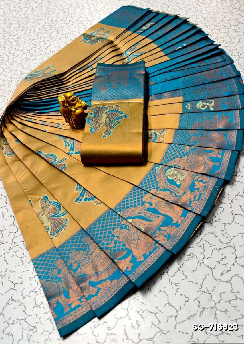 Premium kubera pattu saree rapier fancy  light weight silk pallakku design saree - LIGHT SANDLE
