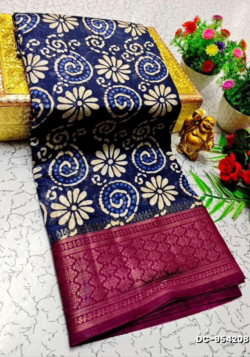 Dailywear cotton sarees all over body flower designpattern design premium look lightweight comfortable wear - NAVY COLOUR