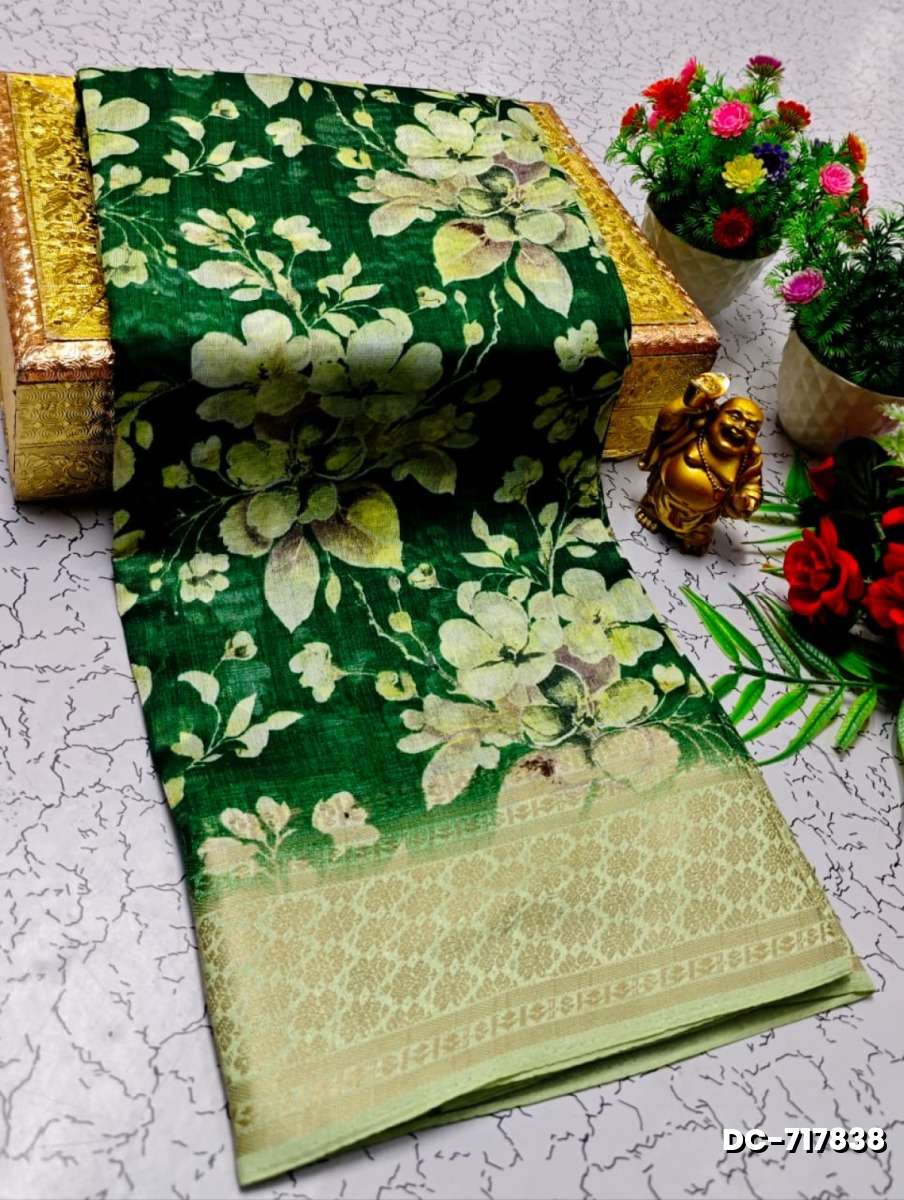 Dailywear cotton sarees all over body flower designpattern design premium look lightweight comfortable wear - DARK GREEN