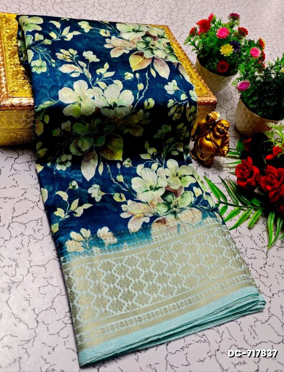 Dailywear cotton sarees all over body flower designpattern design premium look lightweight comfortable wear - LIGHT BLUE