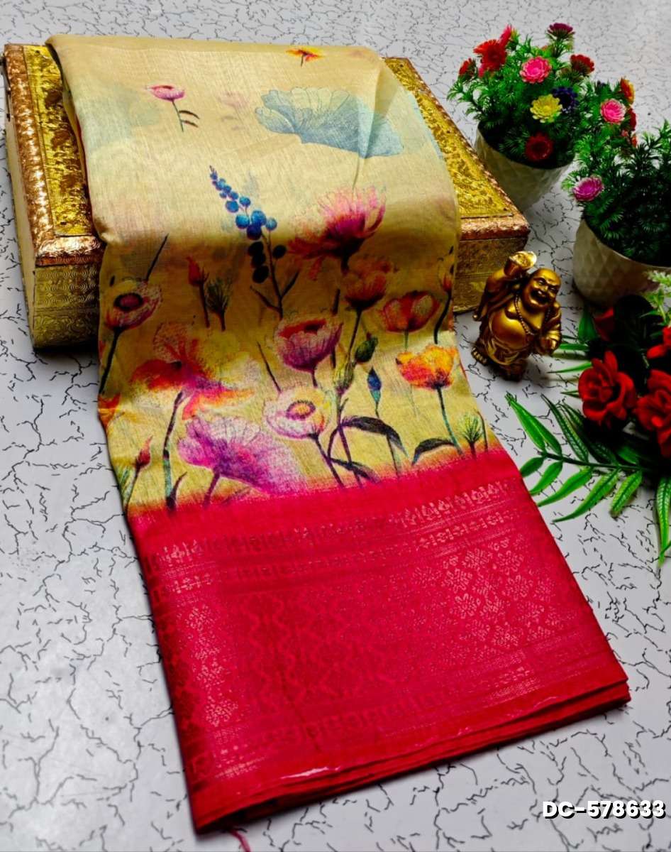 Dailywear cotton sarees all over body flower designpattern design premium look lightweight comfortable wear - CREAM