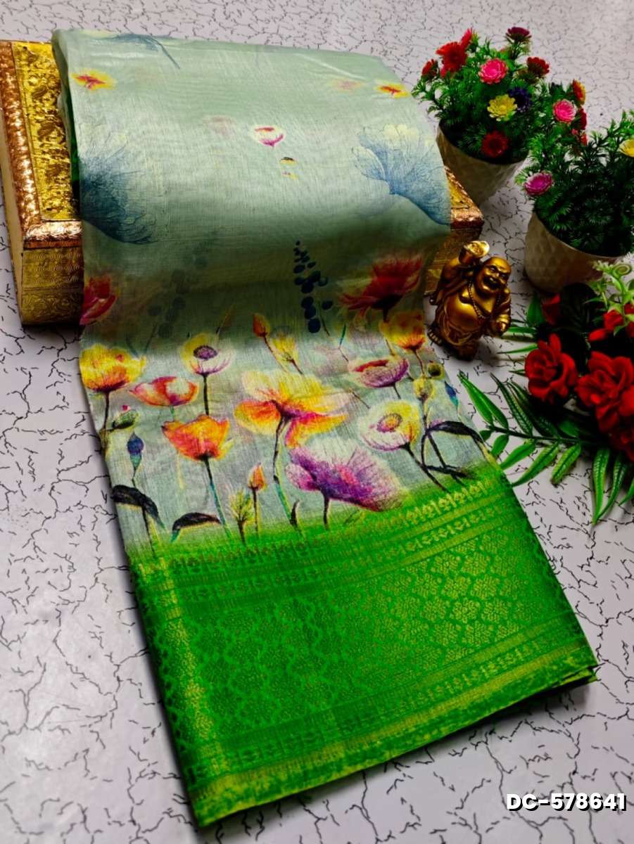 Dailywear cotton sarees all over body flower designpattern design premium look lightweight comfortable wear - LIGHT GREEN