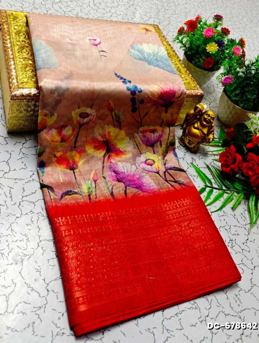 Dailywear cotton sarees all over body flower designpattern design premium look lightweight comfortable wear - LIGHT PEACH