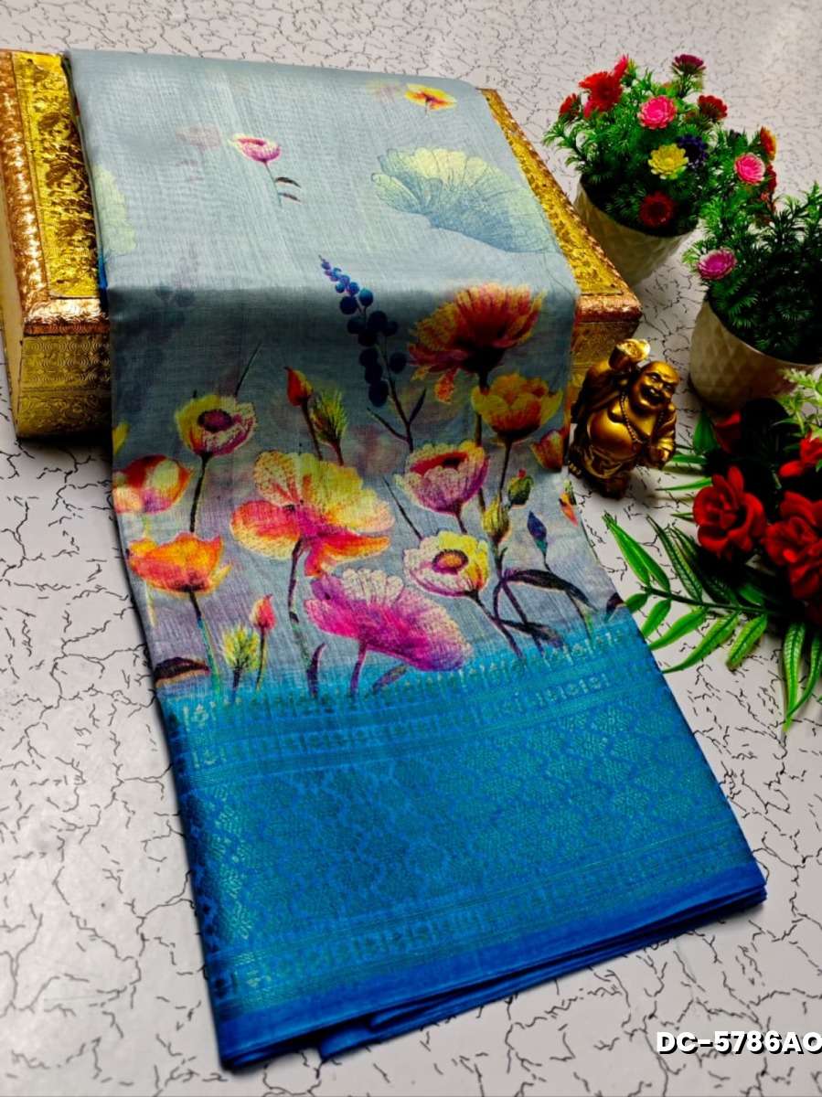 Dailywear cotton sarees all over body flower designpattern design premium look lightweight comfortable wear - ICE BLUE