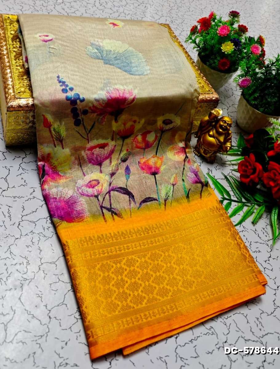 Dailywear cotton sarees all over body flower designpattern design premium look lightweight comfortable wear - LIGHT YELLOW