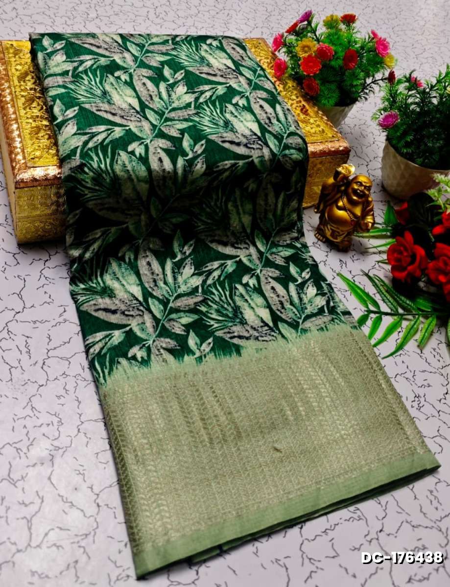 Dailywear cotton sarees all over body leaf designpattern design premium look lightweight comfortable wear - DARK GREEN