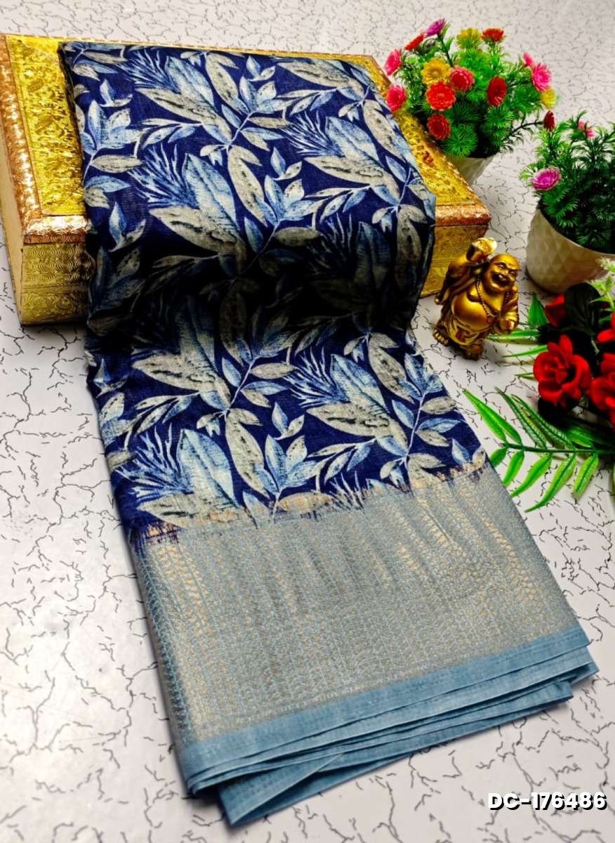 Dailywear cotton sarees all over body leaf designpattern design premium look lightweight comfortable wear - R BLUE