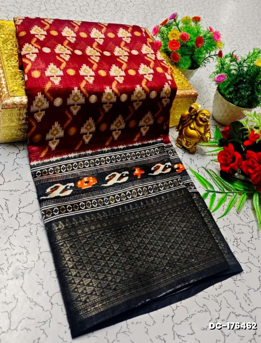 Dailywear cotton sarees all over body leaf designpattern design premium look lightweight comfortable wear - MAROON COLOR