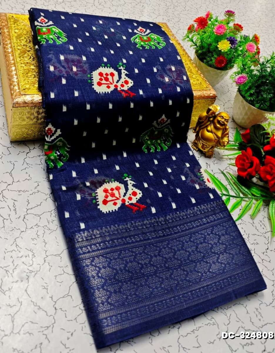 Dailywear cotton sarees all over body peacock designpattern design premium look lightweight comfortable wear - NAVY COLOUR