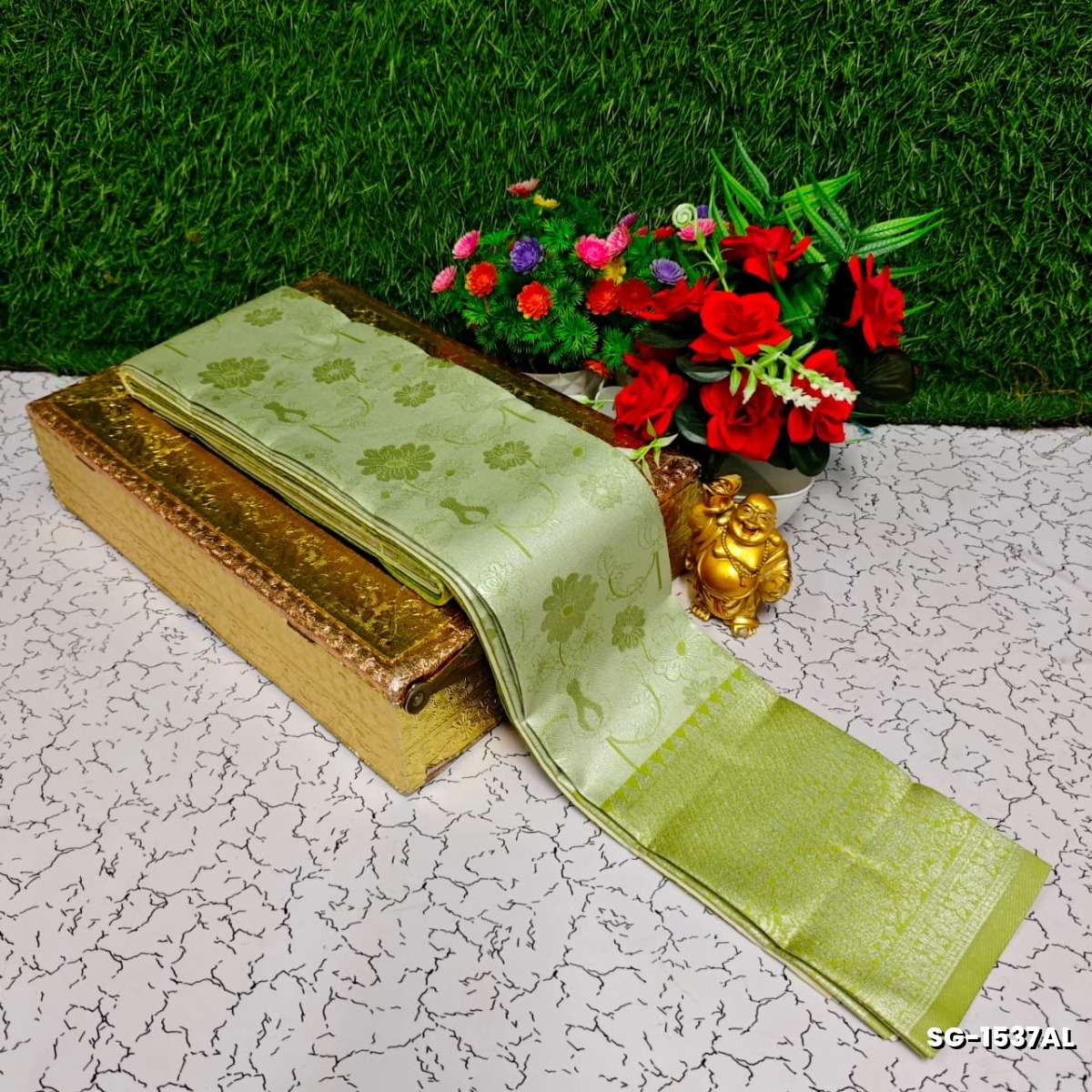 Premium kubera pattu saree rapier fancy  light weight silk type sarees function wear - LITE GREEN (2)