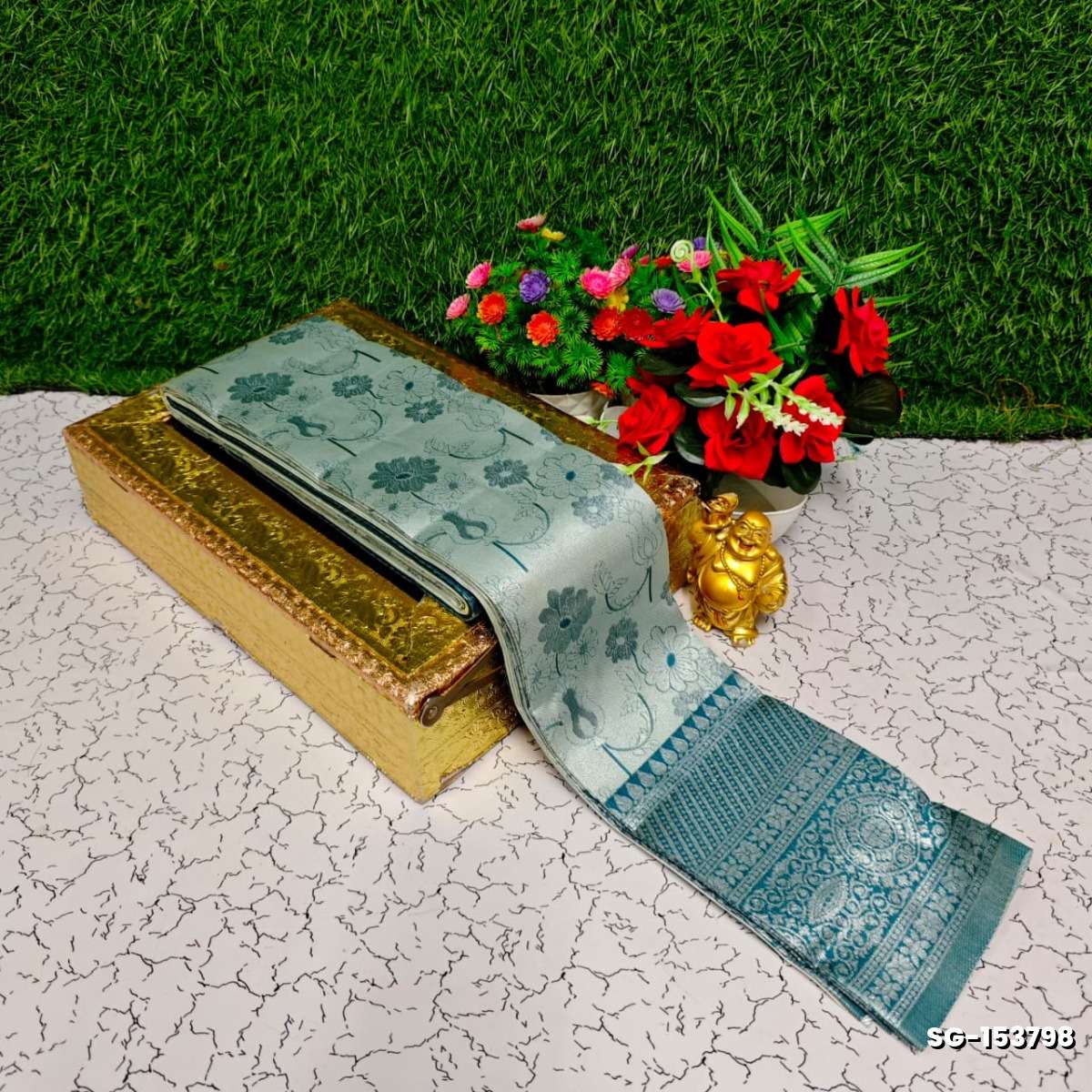 Premium kubera pattu saree rapier fancy  light weight silk type sarees function wear - LITE TEAL (4)