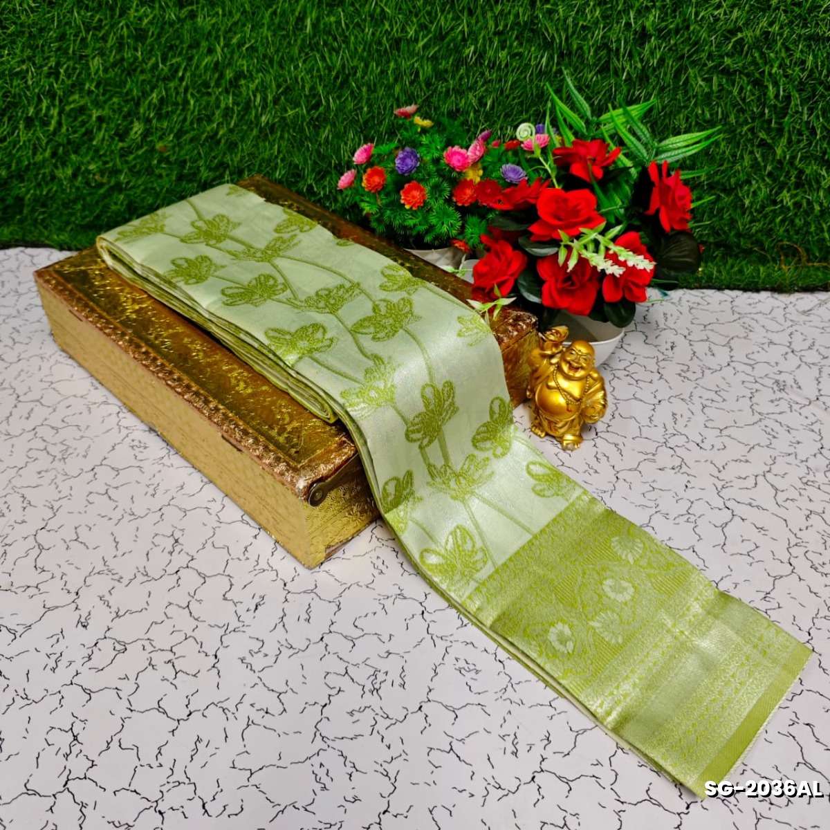 Premium kubera pattu saree rapier fancy  light weight silk type sarees function wear - LITE GREEN (4)