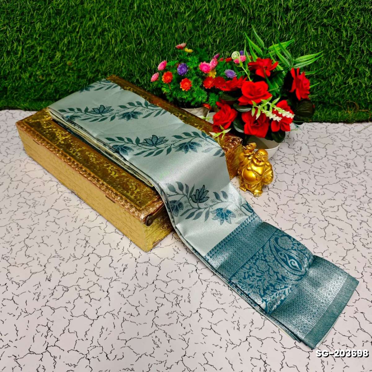 Premium kubera pattu saree rapier fancy  light weight silk type sarees function wear - LITE TEAL (6)
