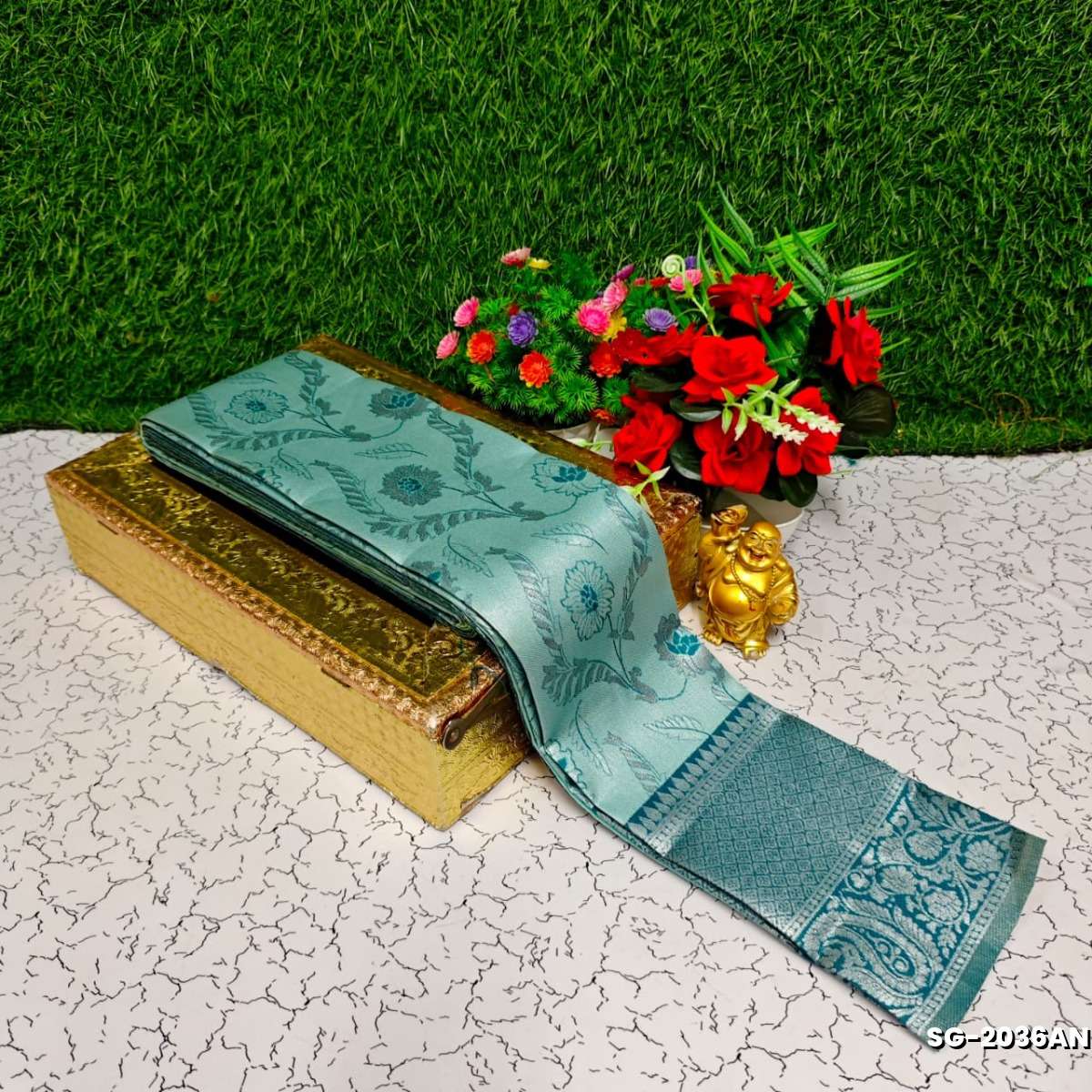 Premium kubera pattu saree rapier fancy  light weight silk type sarees function wear - TEAL (4)