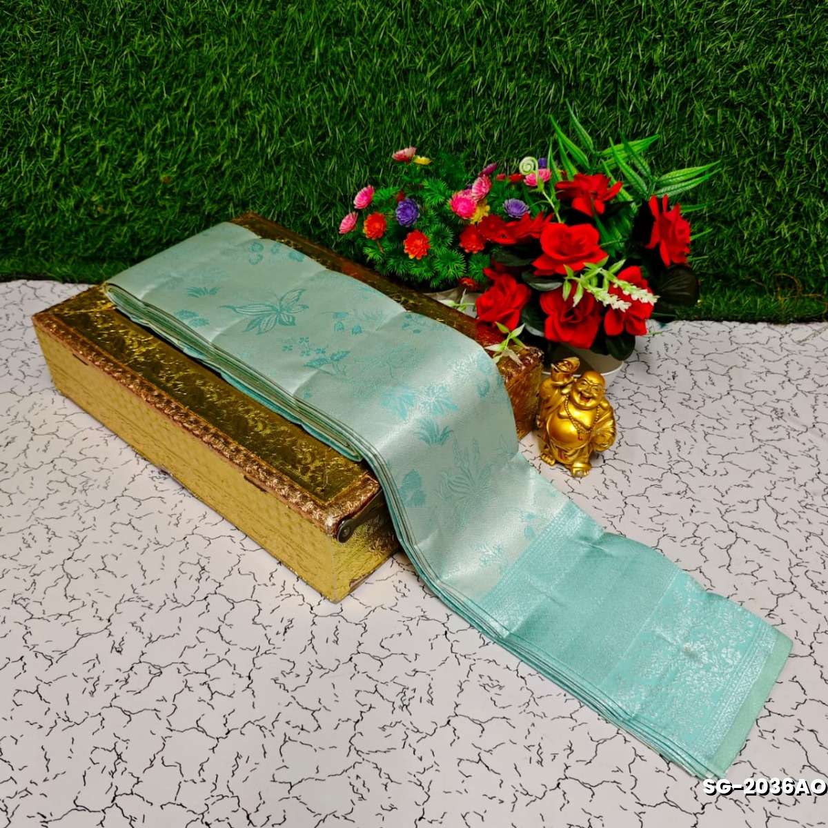 Premium kubera pattu saree rapier fancy  light weight silk type sarees function wear - ICE BLUE (7)