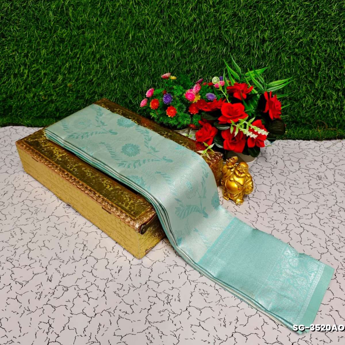 Premium kubera pattu saree rapier fancy  light weight silk type sarees function wear - ICE BLUE (8)