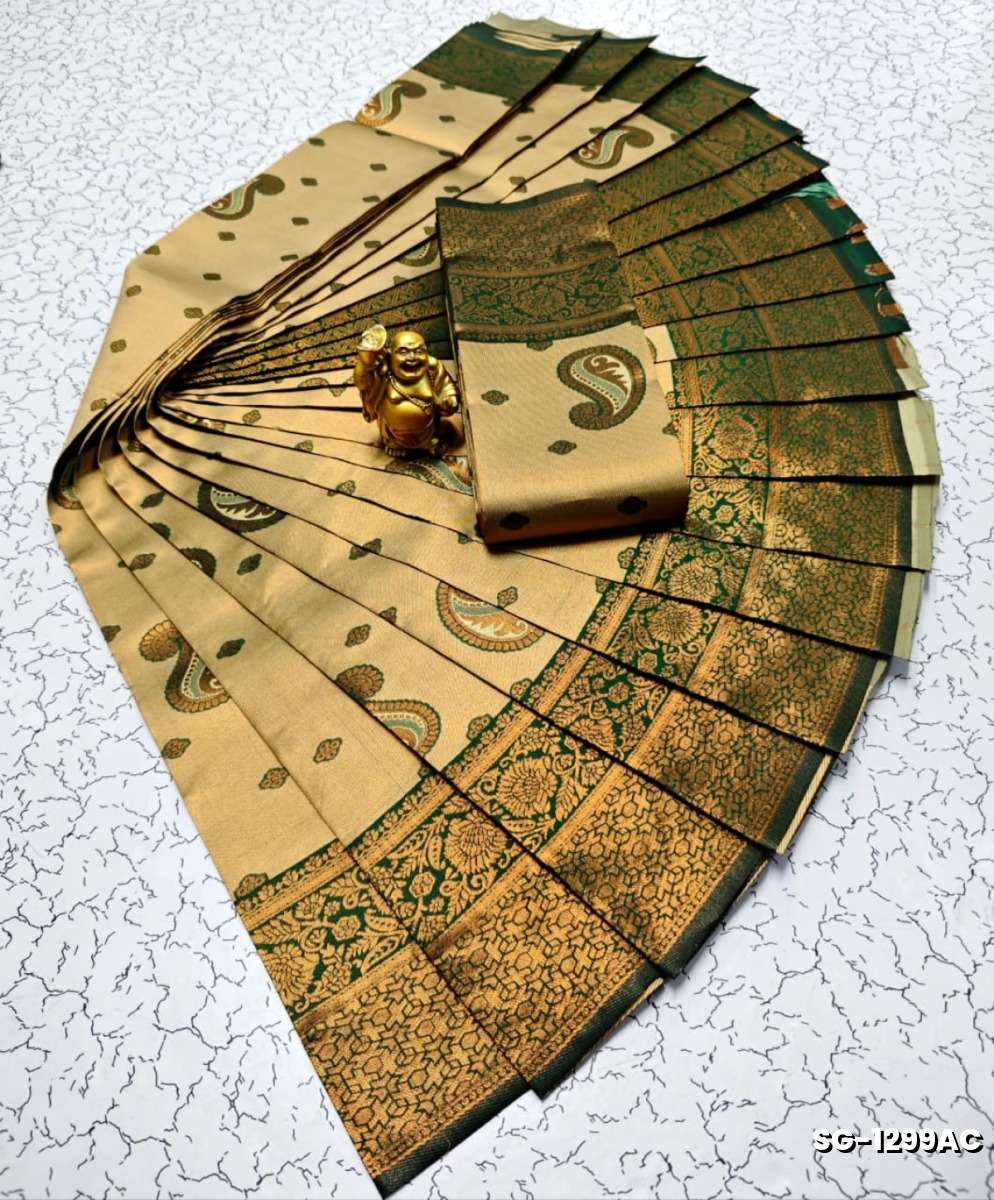 Premium kubera pattu saree rapier fancy  light weight silk mango design saree - LIGHT GOLD