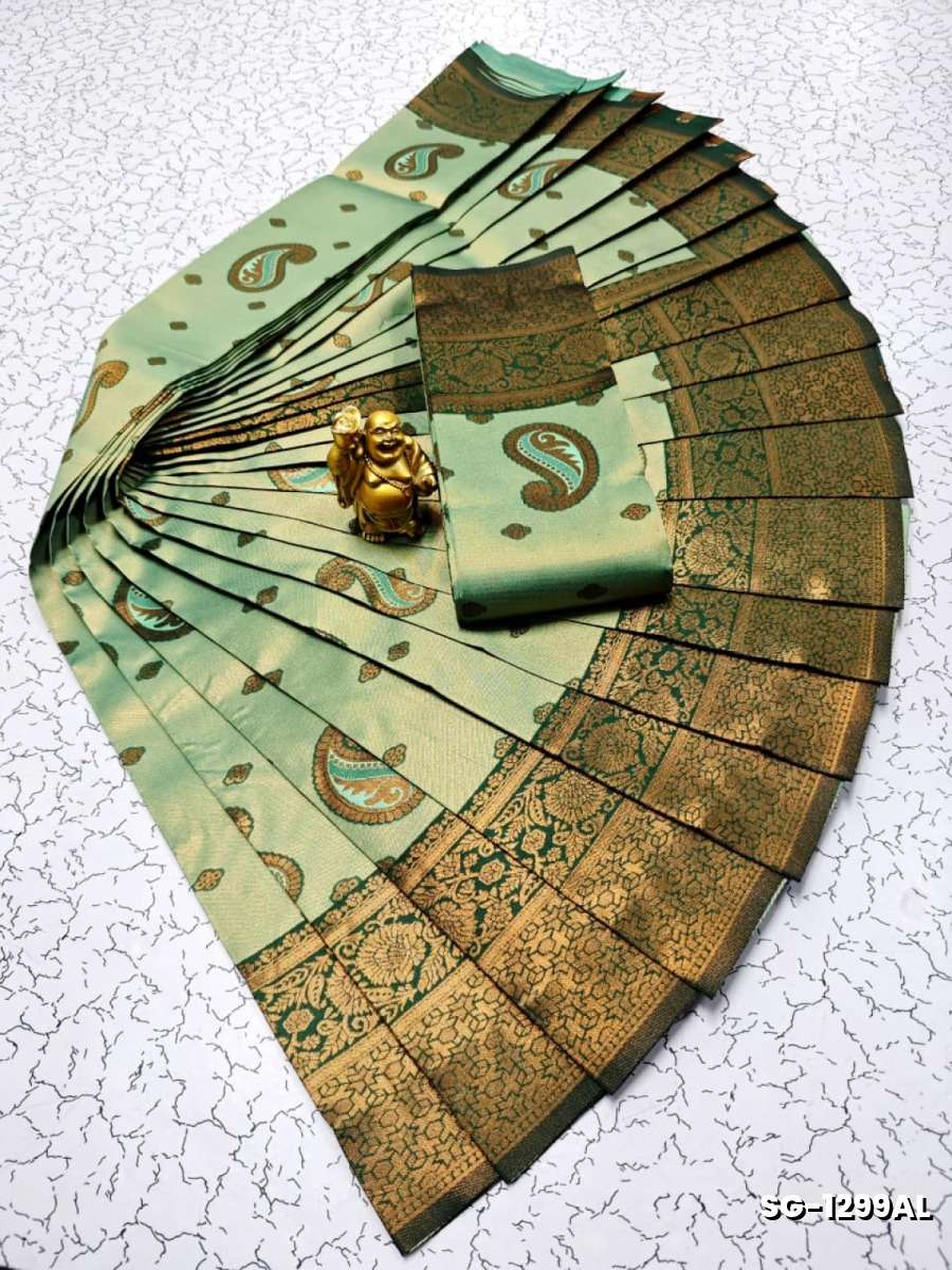 Premium kubera pattu saree rapier fancy  light weight silk mango design saree - LITE GREEN
