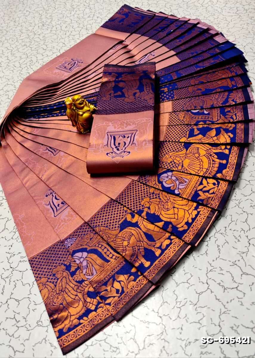 Premium kubera pattu saree rapier fancy  light weight silk pallakku design saree - BABY PINK