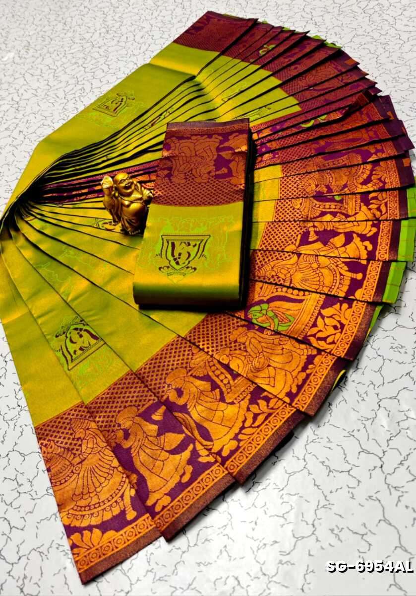 Premium kubera pattu saree rapier fancy  light weight silk pallakku design saree - LITE GREEN (1)
