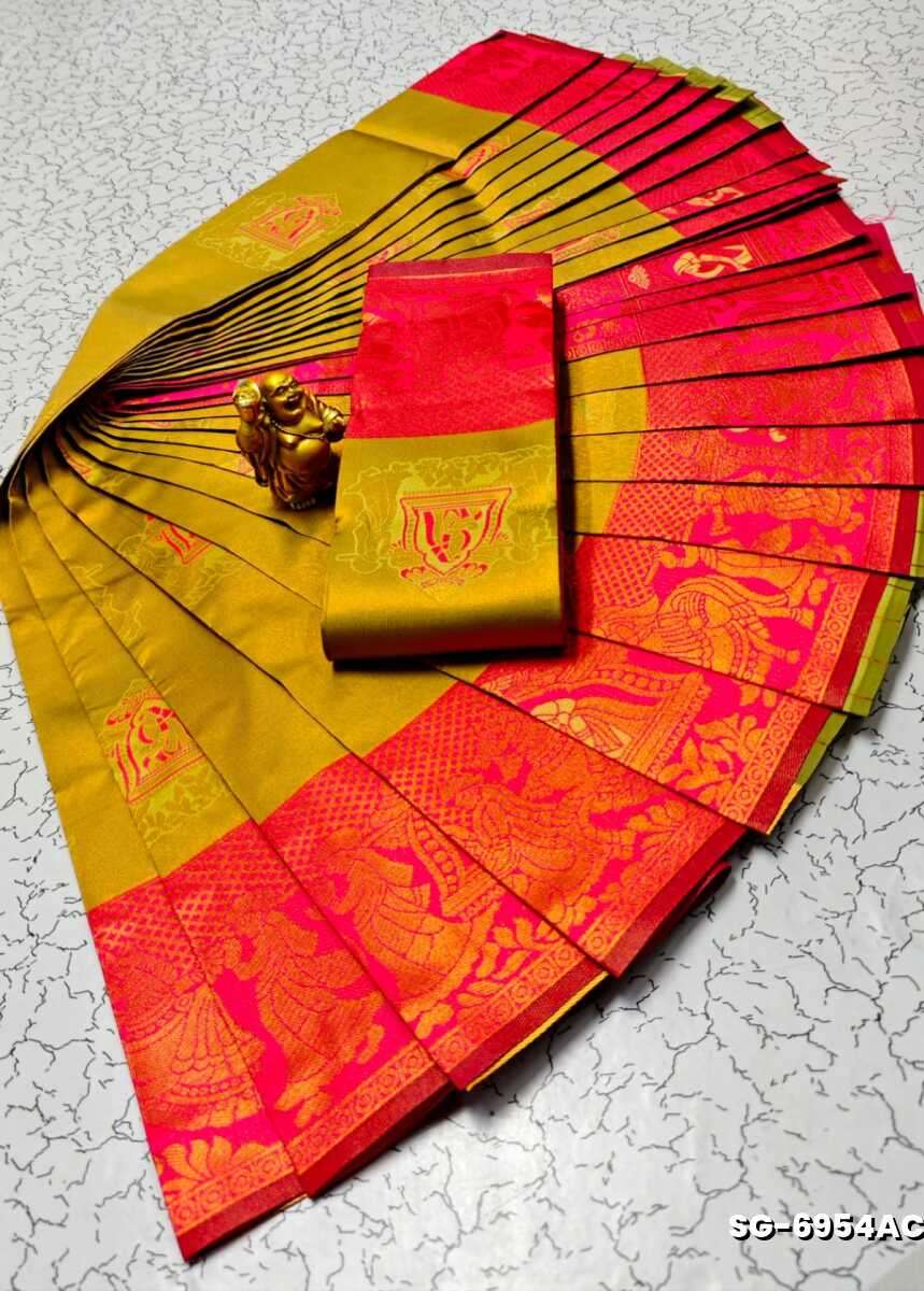 Premium kubera pattu saree rapier fancy  light weight silk pallakku design saree - LIGHT GOLD