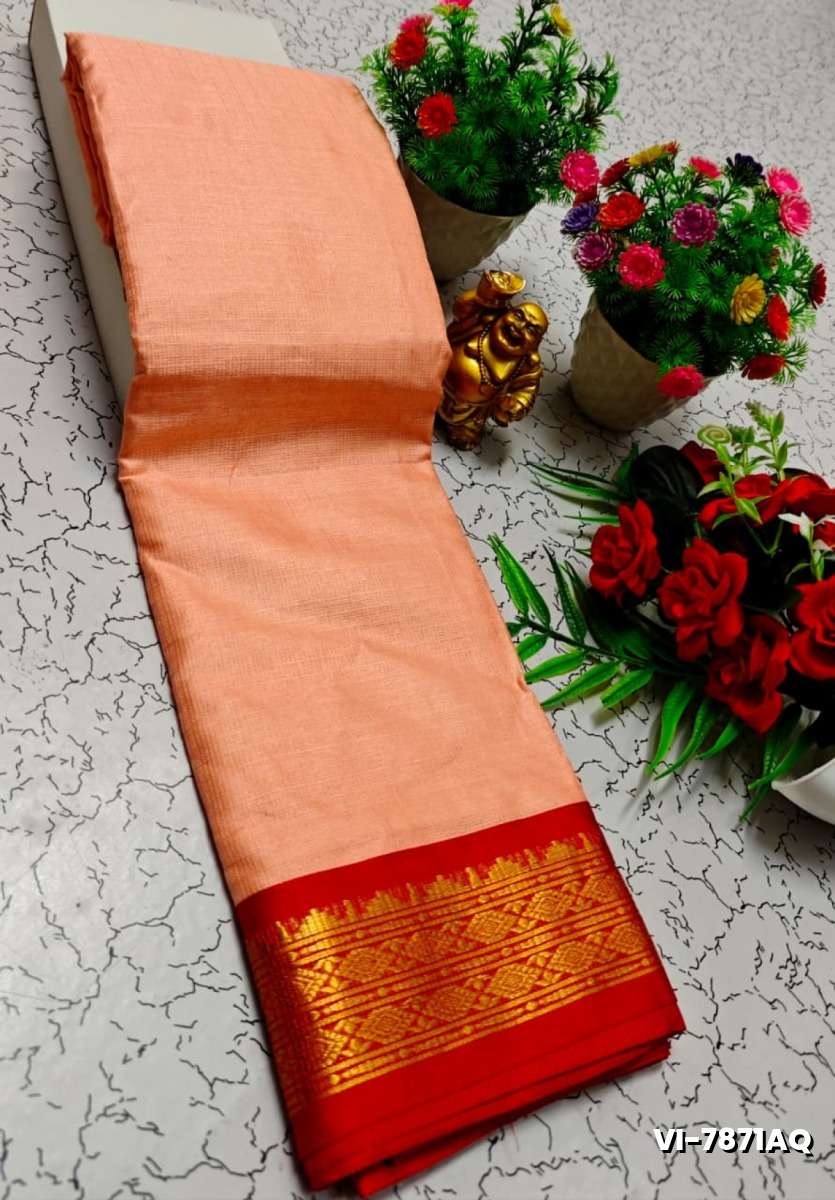 Traditional Plain Silk Saree Premium Design Border Zari Design - LITE PEACH