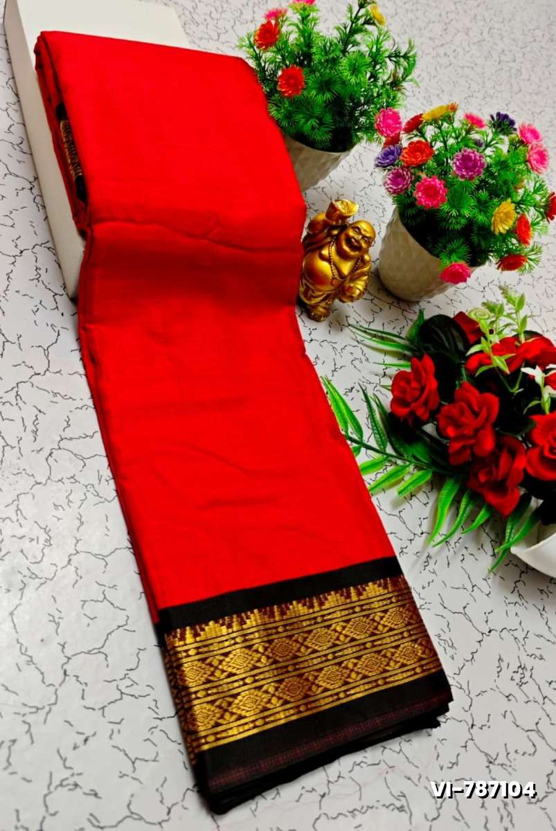 Traditional Plain Silk Saree Premium Design Border Zari Design - RED