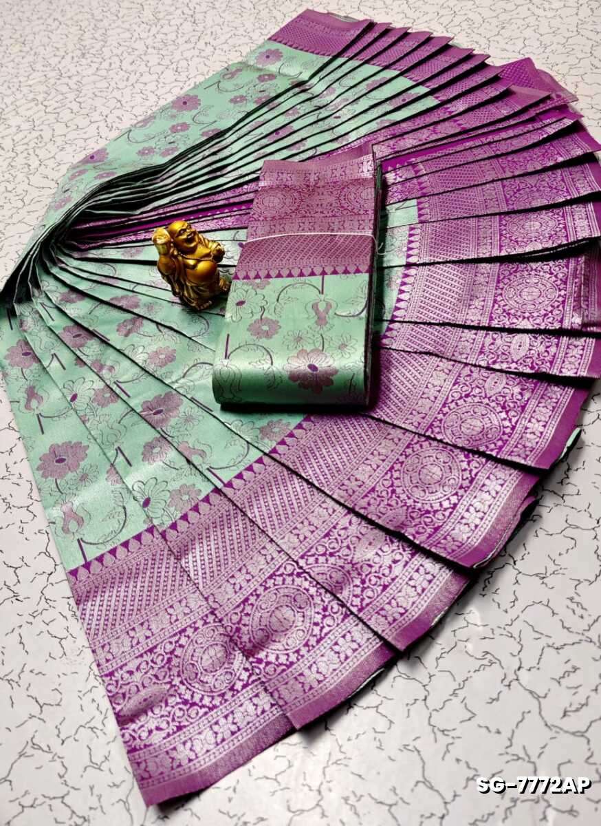 Premium kubera pattu saree rapier fancy  light weight silk type sarees flower design function wear - REXONA