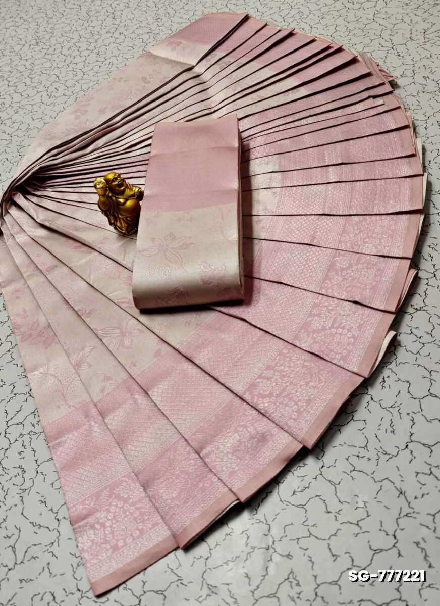Premium kubera pattu saree rapier fancy  light weight silk type sarees flower design function wear - BABY PINK