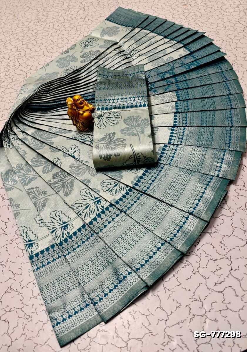 Premium kubera pattu saree rapier fancy  light weight silk type sarees flower design function wear - LITE TEAL