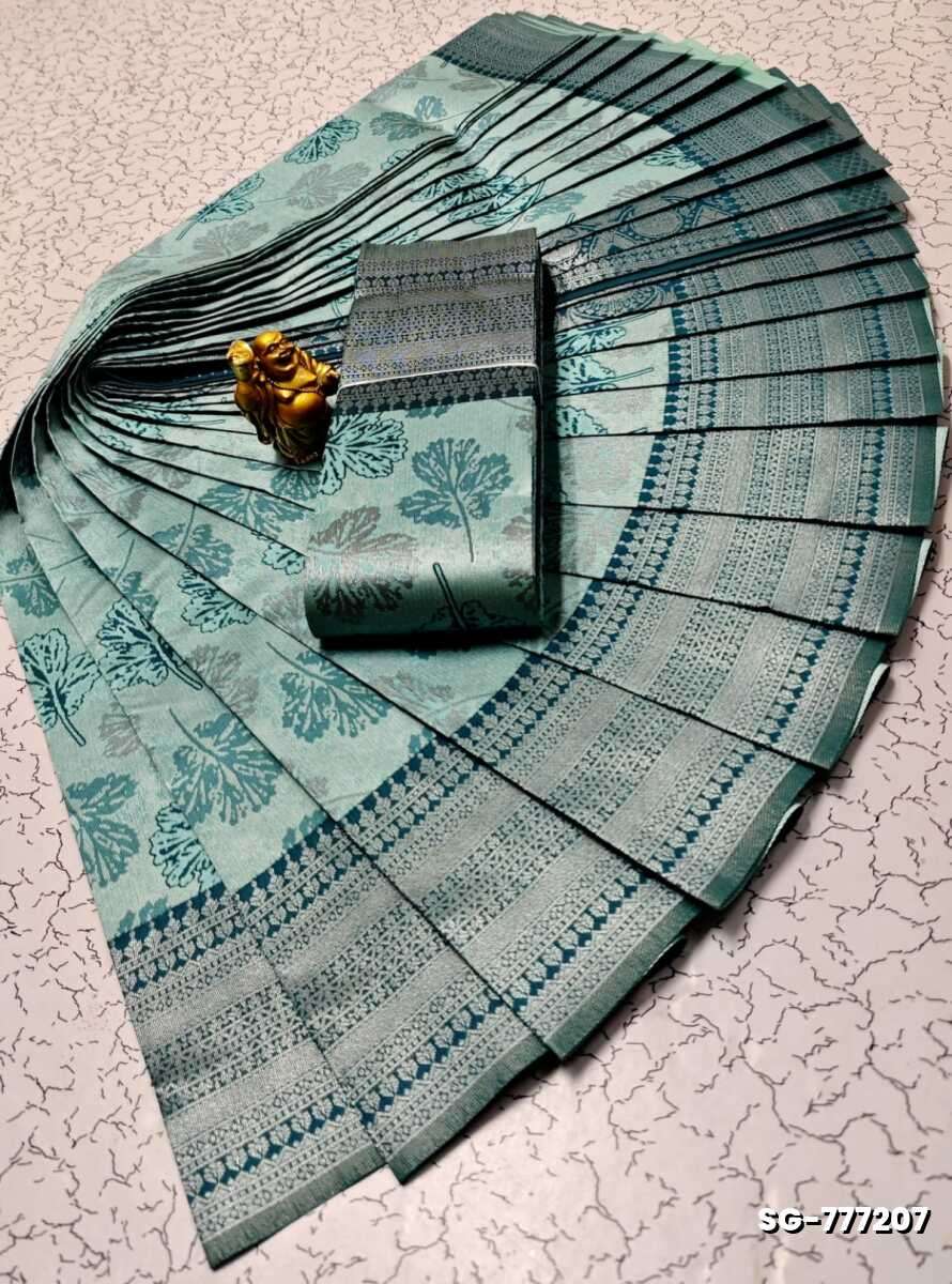 Premium kubera pattu saree rapier fancy  light weight silk type sarees flower design function wear - TEAL COLOUR