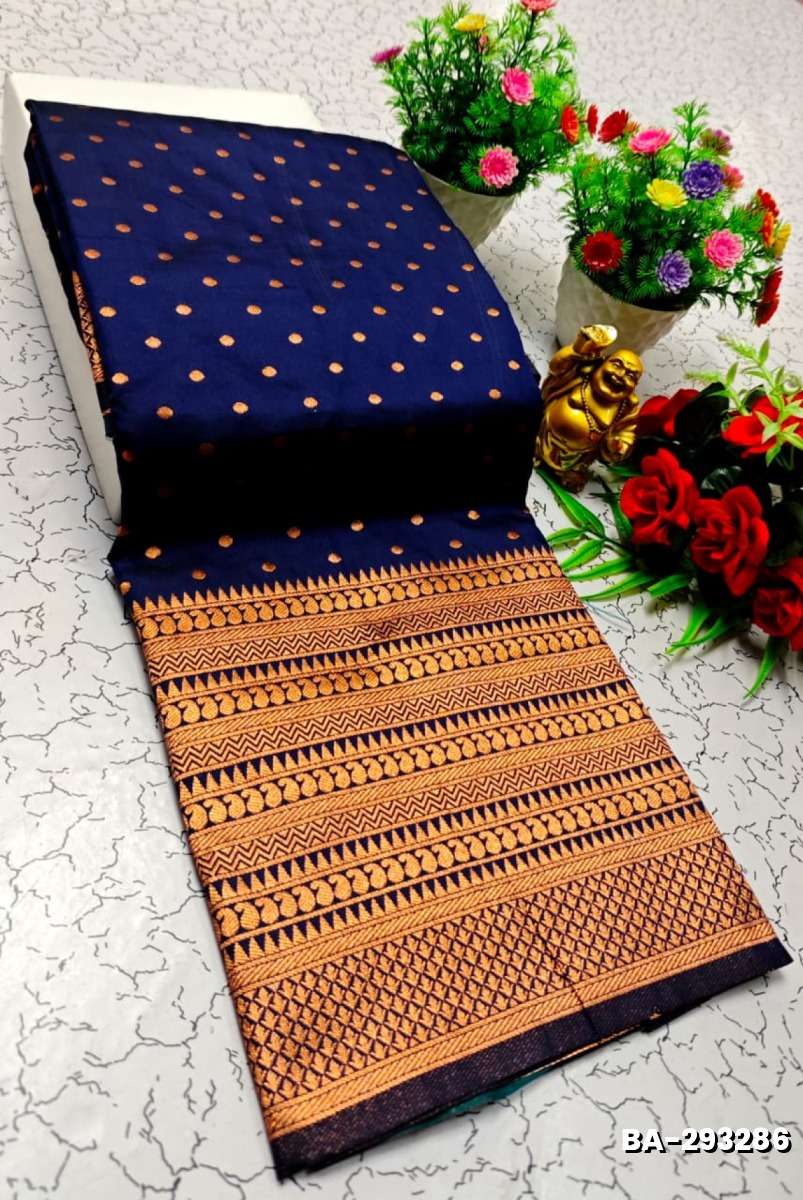 1000 Butta premium Soft Silk Saree weddings, festivals, traditional Wear - R BLUE